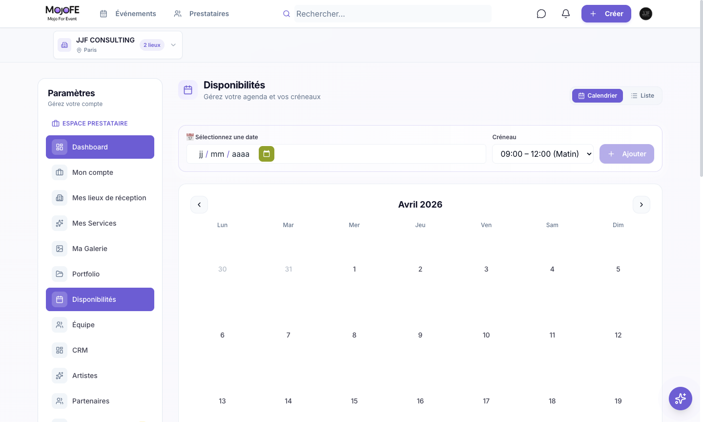 Gestion calendrier