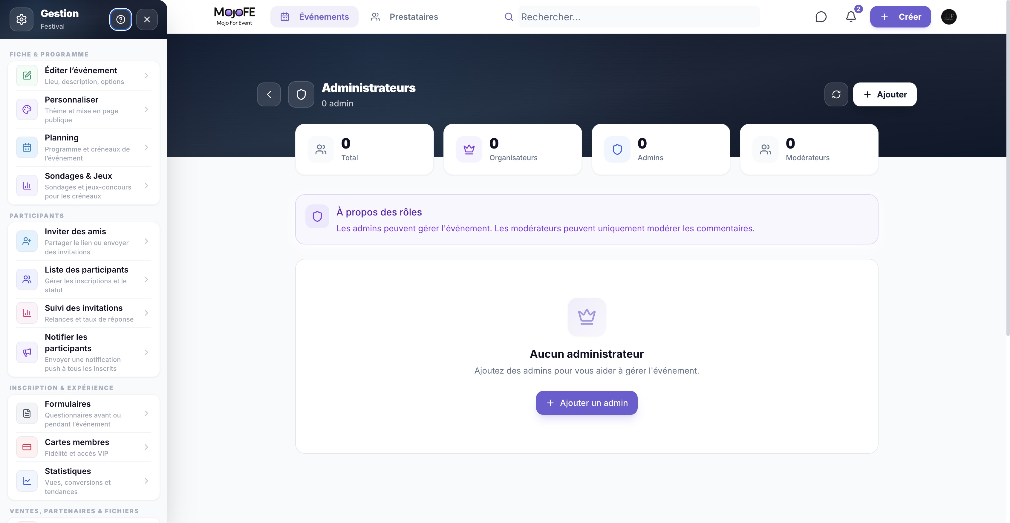 Administrateurs événement
