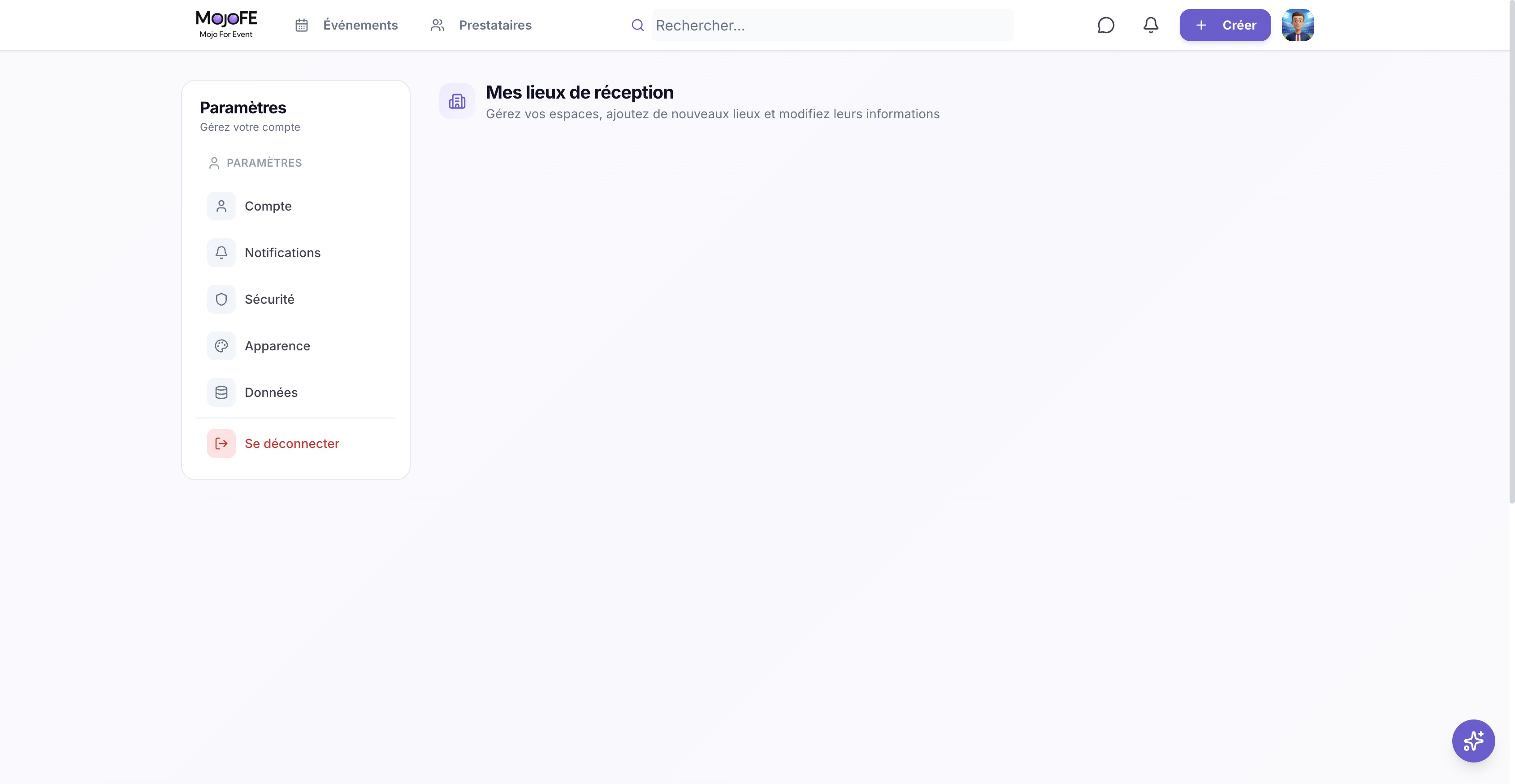 Gestion des lieux de réception
